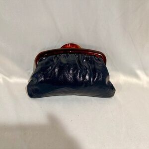 Vintage 70s Faux Blue Patent Leather Tortoiseshell Frame Clutch Purse Made in U…